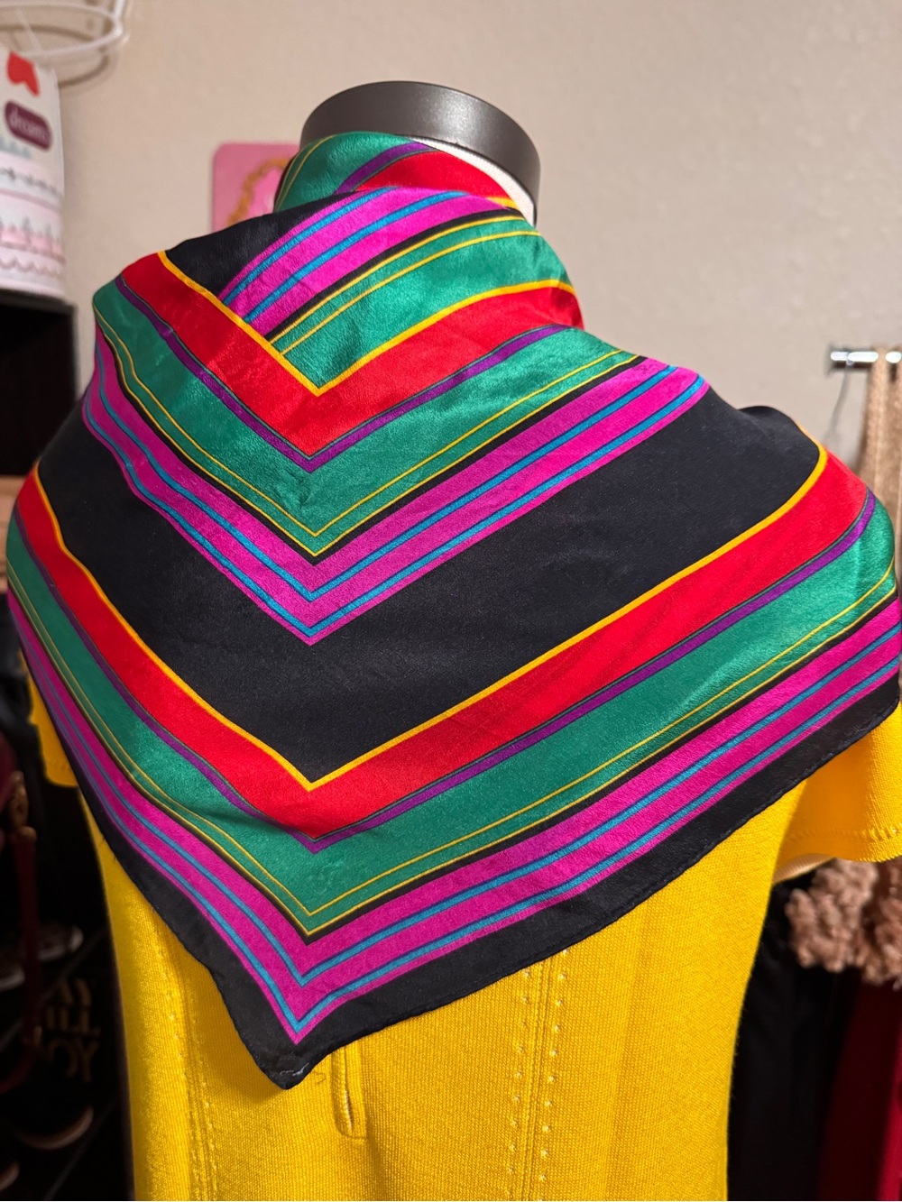 Liz Claiborne 1980s Abstract Striped Silk Scarf - Picture 2 of 4